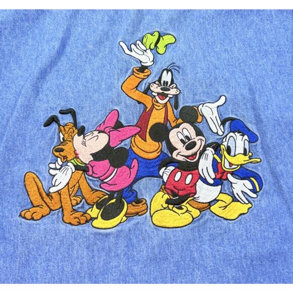 Disney Store Vibtage Denim Button Shirt Embroidered Mickey & Friends Size Lg - Picture 2 of 12